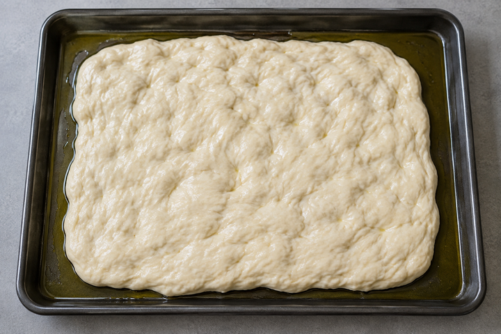 Let the dough settle into the tray