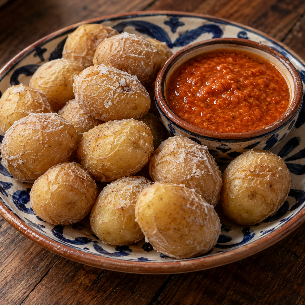 Wrinkled Potatoes with Red Mojo
