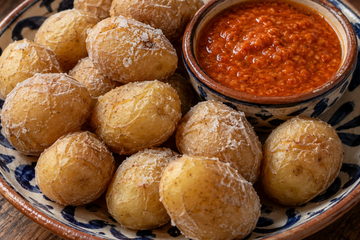 Wrinkled Potatoes with Red Mojo