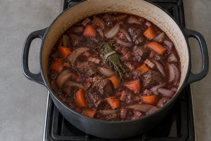 Sauté the vegetables and complete the braising liquid