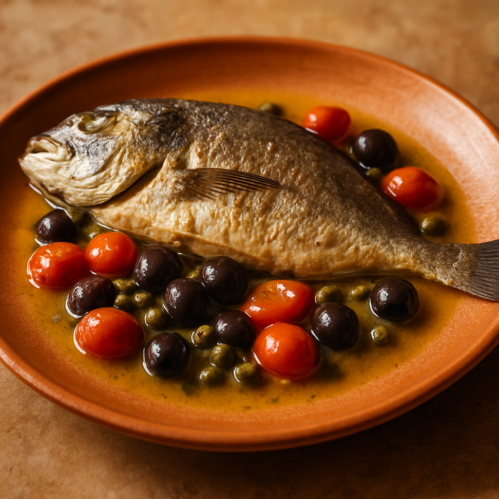Dentice al Forno con Olive e Capperi