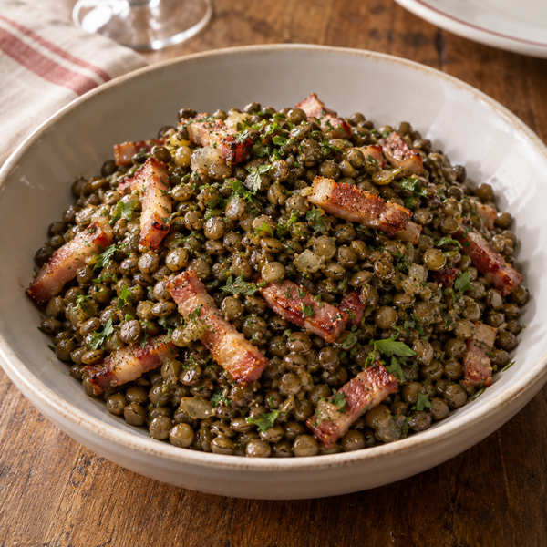 Lentilles Vertes au Beurre et aux Lardons（緑レンズ豆のバター仕立て、ベーコン添え）