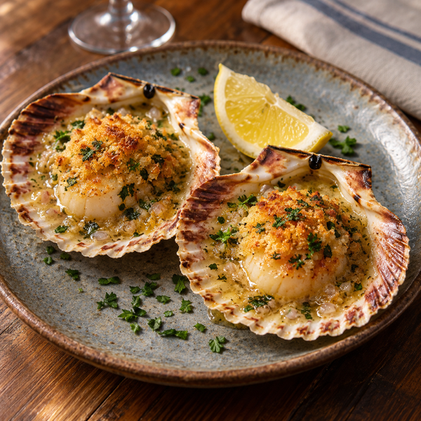 Coquilles Saint-Jacques à la Bretonne（コキーユ・サン・ジャック・ア・ラ・ブルトンヌ（ホタテの殻焼き ブルターニュ風））