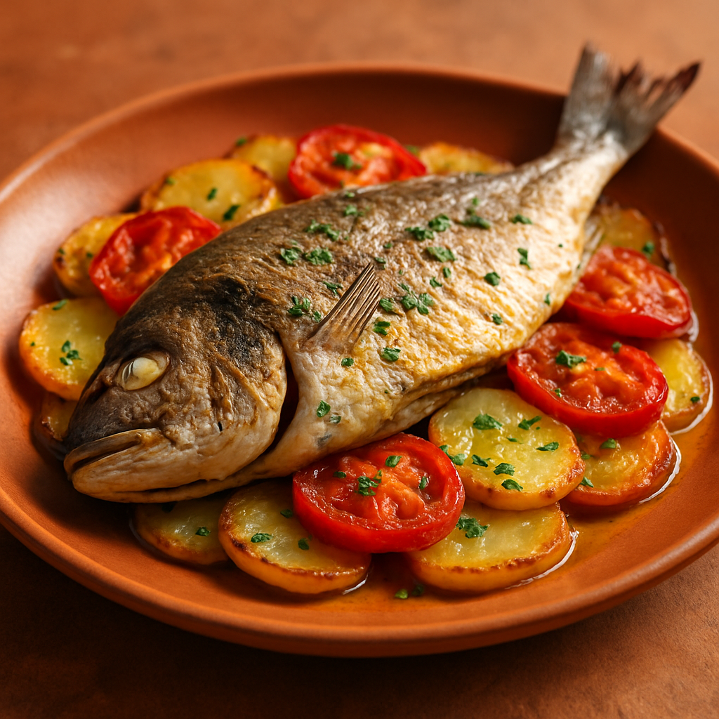 Orata al Forno con Patate e Pomodori