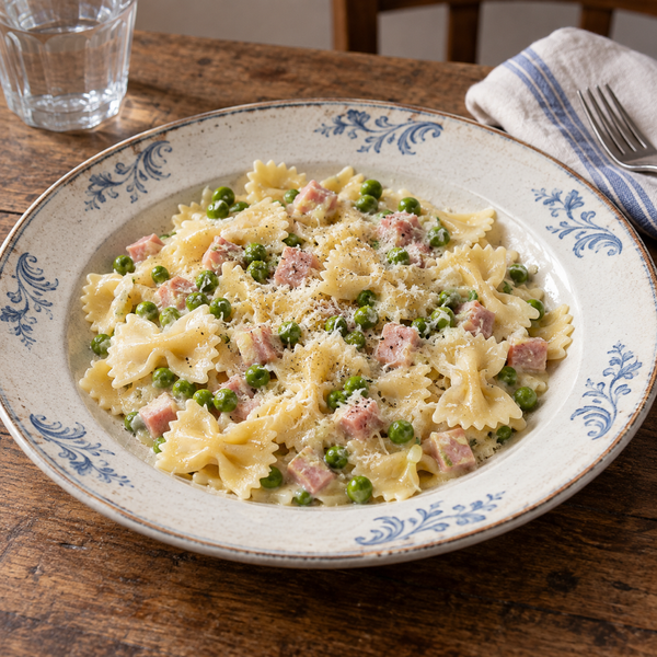 Farfalle with Peas and Cooked Ham