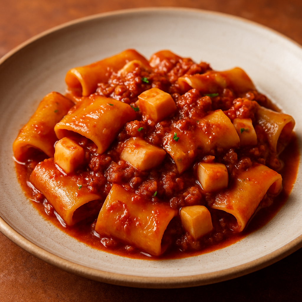 Paccheri con Ragù di Totani e Colatura