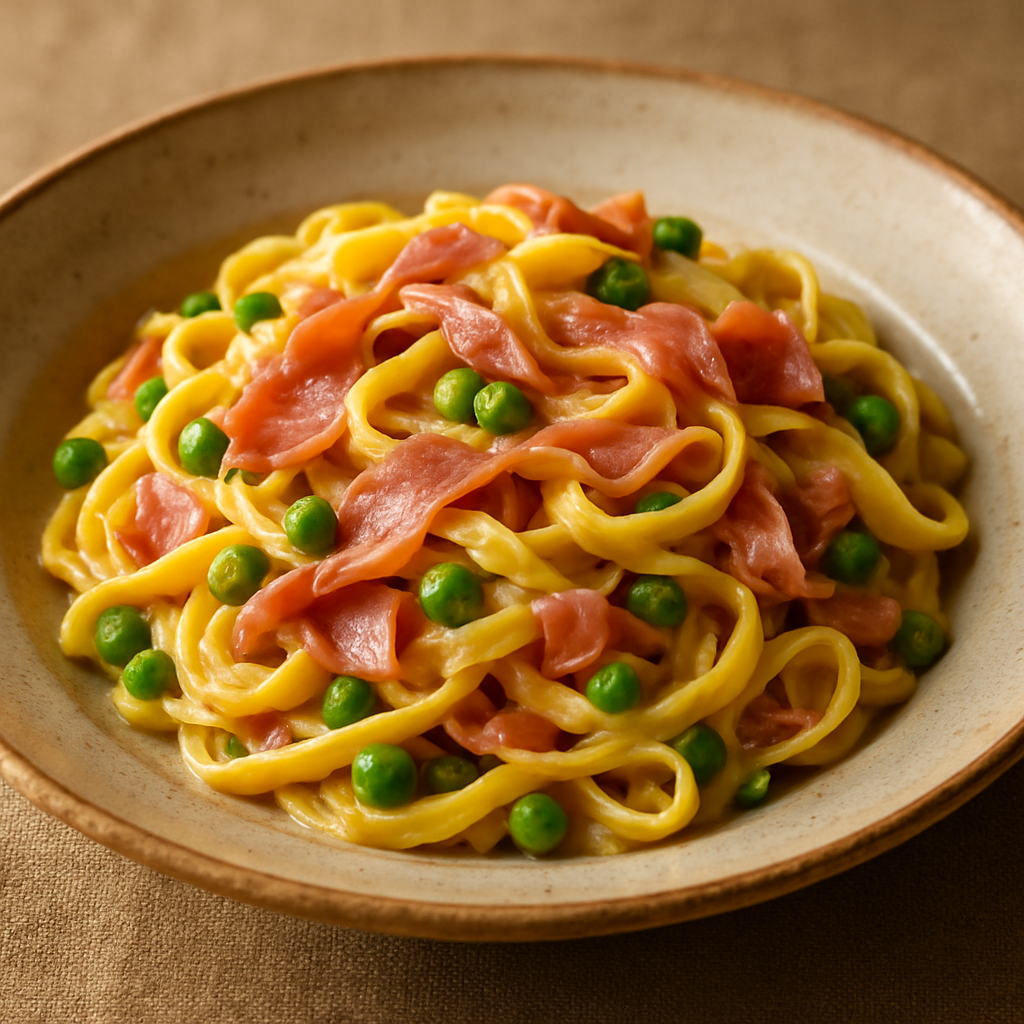 Tagliatelle con Prosciutto di Parma e Piselli