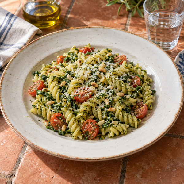 Fusilli with Arugula Pesto and Cherry Tomatoes
