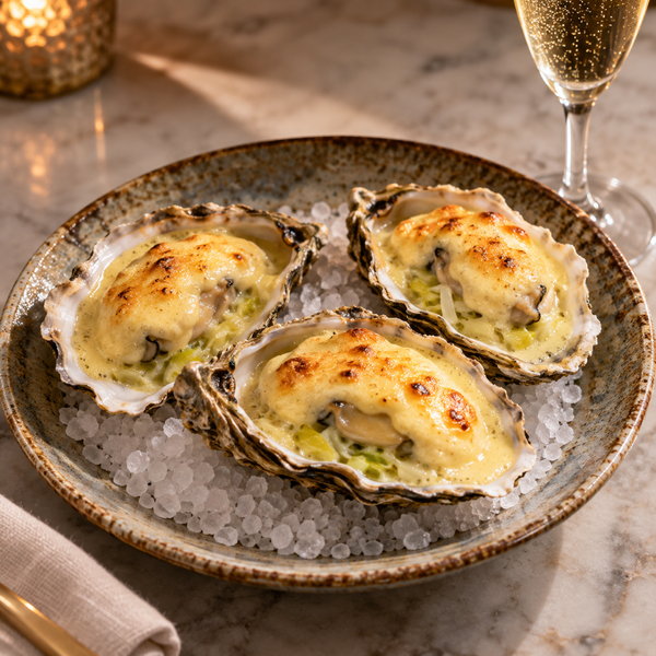 Huîtres Gratinées au Champagne（牡蠣のシャンパーニュ風グラタン）
